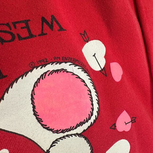 Vintage 1992 Tultex Red Womens XL Heart Teddy Bear West Virginia Sweatshirt - Picture 9 of 9